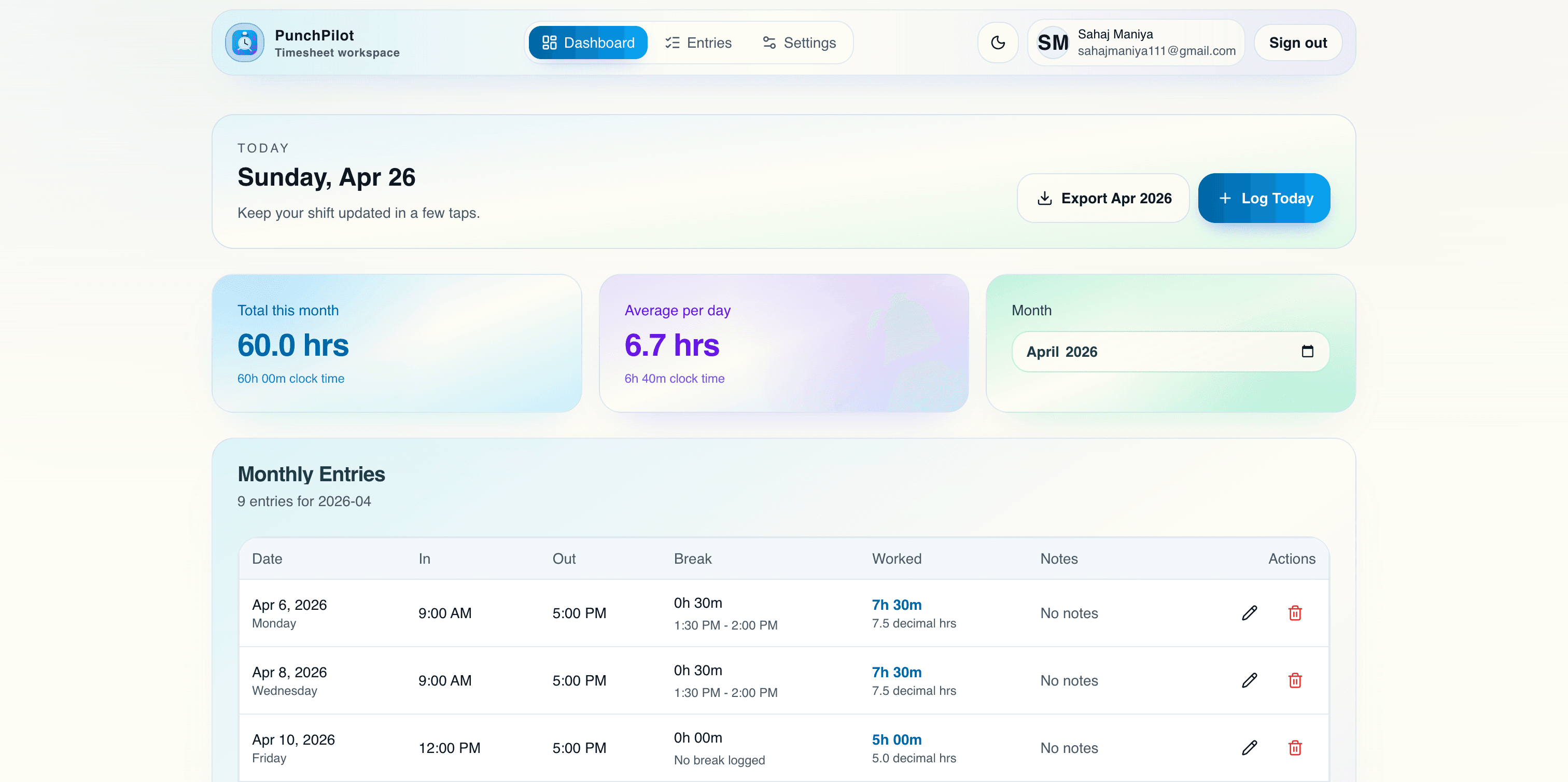 PunchPilot dashboard preview